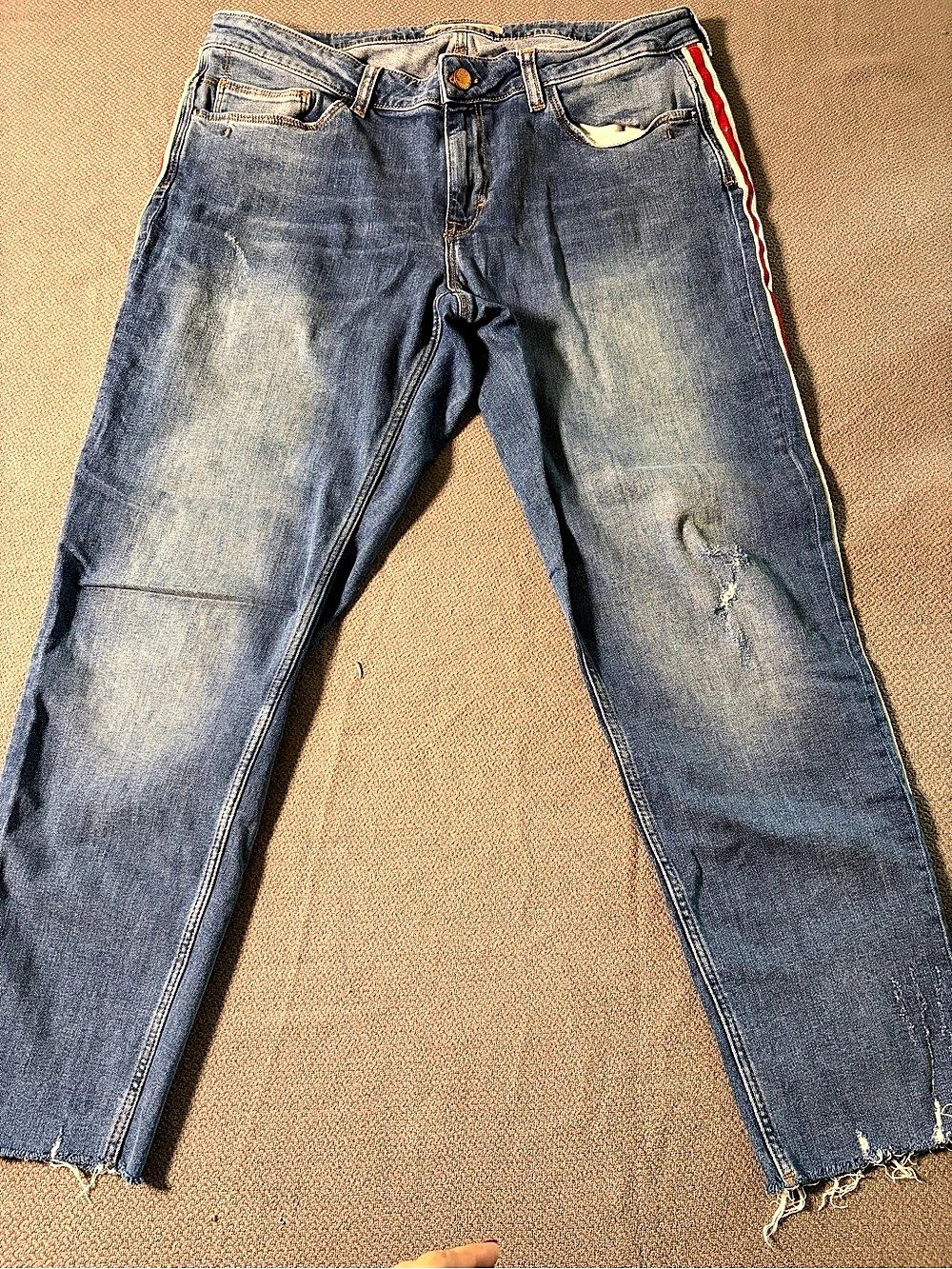 Zara Z1975 Denim Side Stripe Jeans Blue & Red US 12 SKU0197